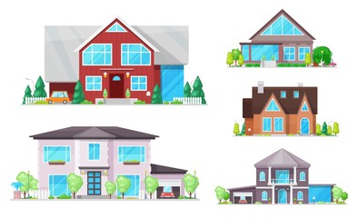 House, home, cottage buildings with roofs, windows