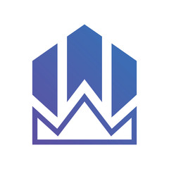 Blue Letter W Negative Space Crown Chart Logo