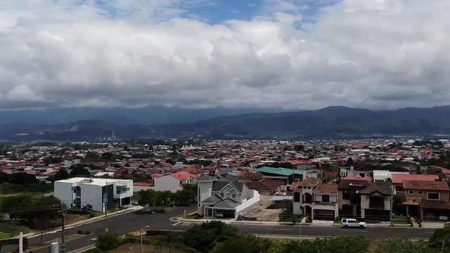 Fly over shot of town in cartage costa rica