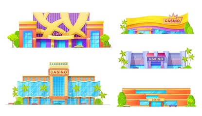 Gambling game houses, casino exterior facade icon