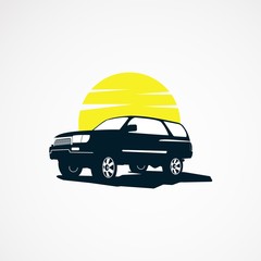 Suv car with sun logo designs concept for business