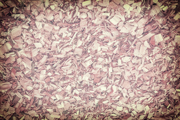 Brown Field of Bark Mulch Pieces Photography. Forest Wood Background. Shredded Golden Tree Pile. Textured Rough Cover. Recycled Tree Pine. Plant Cut. Natural Material for Landscape and Gardening