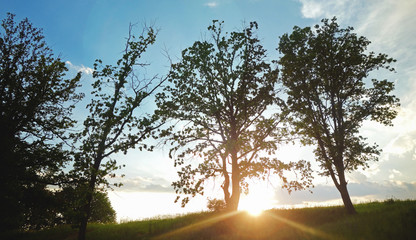 Sun setting in the countryside. 