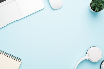 Top view with copy space of office desk with accessories