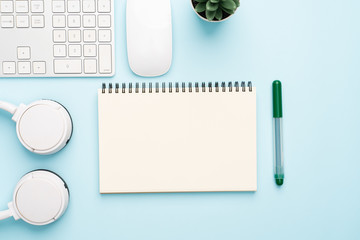 Top view with copy space of office desk with accessories