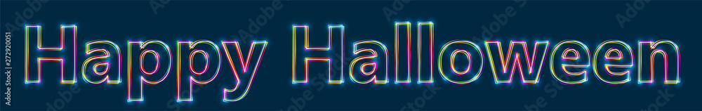 Poster happy halloween - colorful multi-layered outline text with glowing light effect on blue background.