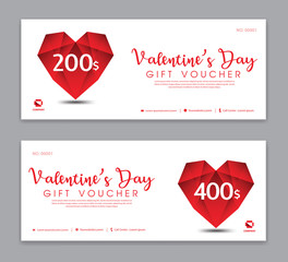 Valentine's Day Gift Voucher template, Coupon, discount, Sale banner, Horizontal layout, discount cards, headers, website, red background, vector illustration EPS10