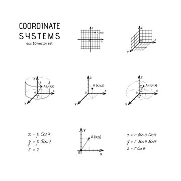 System of coordinates - vector icon set.