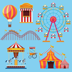Circus and festival set of icons cartoons