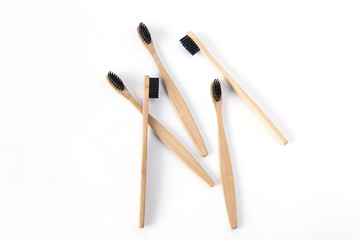 Eco-friendly materials wooden toothbrush on white background.minimal style.