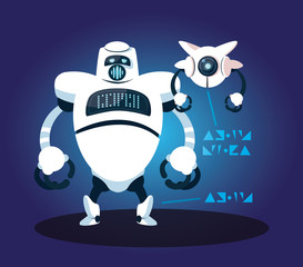 Technology robot cartoon over blue background