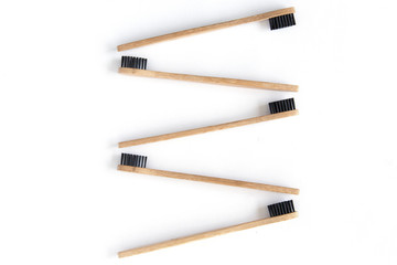 Eco-friendly materials wooden toothbrush on white background.minimal style.
