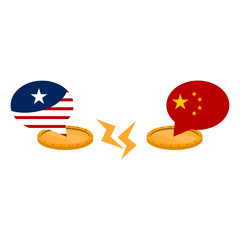 Bubble chat with flags of United States and China on a golden coins. Trade war concept - Vector