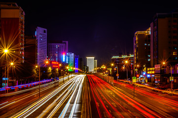 Fototapeta na wymiar Night view of Yatai Street Viaduct in Changchun City