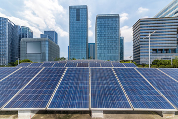 Solar and modern city skyline