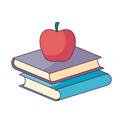 pile of textbooks with apple fruit