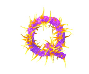 alien tentacles font - letter Q isolated on white made of purple alien flesh and yellow tentacles - space invaders concept, 3D illustration of symbols