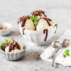Vanilla Ice Cream with Chocolate Topping
