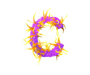 letter C isolated on white made of pink slime and orange tentacles - monstrous font for cosmic invaders concept, 3D illustration of symbols