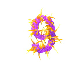 number 9 isolated on white made of purple jelly and orange tentacles - monstrous font for space invaders concept, 3D illustration of symbols