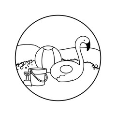 float flemish with ball and bucket in beach