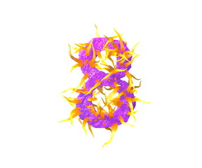 alien tentacles font - number 8 isolated on white made of pink jelly and yellow tentacles - cosmic invaders concept, 3D illustration of symbols