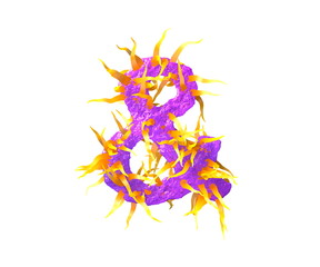 ampersand isolated on white made of purple jelly and yellow tentacles - alien font for cosmic invaders concept, 3D illustration of symbols