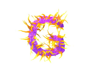 space tentacles font - letter G isolated on white made of purple alien flesh and yellow tentacles - cosmic invaders concept, 3D illustration of symbols