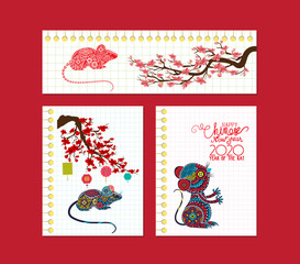 Fototapeta na wymiar Creative chinese new year 2020 banner. Year of the rat. Chinese characters mean Happy New Year