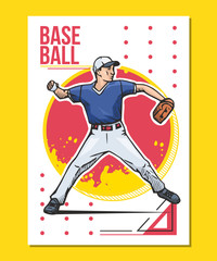 Vector illustration of a baseball player throwing the ball, youth league, young boy. Beautiful sport themed poster. Abstract background, summer sports, team game, baseball pitcher