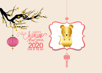 Happy chinese new year 2020 Zodiac sign with red paper cut art and craft style. Chinese characters mean Happy New Year