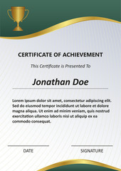 Certificate of achievement layout with gold and deep green accents