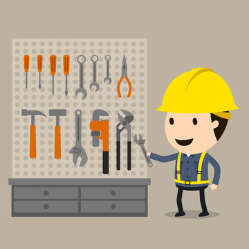 Arrange work Tool, Safety and accident, Industrial safety cartoon, Vector illustration
