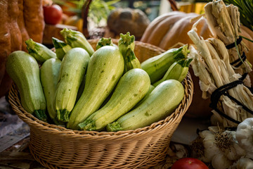 Fresh vegetables on the table. Autumn harvest and the concept of healthy natural products.