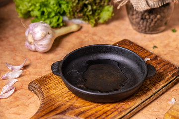 Iron pan with olive oil