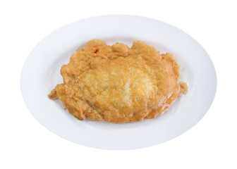Omelette top view on white background