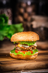 Burger with cheese and salad