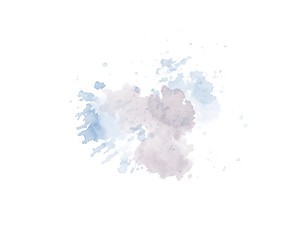 Watercolor painting in blue and pink colors with brush splash technique isolate on white background