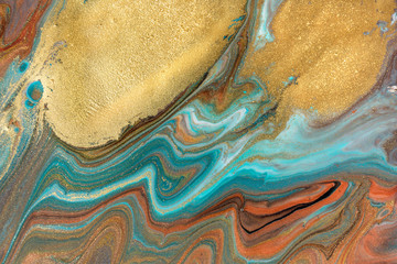 Bronze and gold marbling pattern. Golden marble liquid texture.