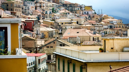 Fototapeta premium Panoramic view at the town in Pizzo Calabro, Vibo Valentia district, Calabria, Italy. May 2012