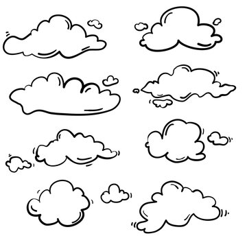 handdrawn doodle cloud illustration in cartoon style vector