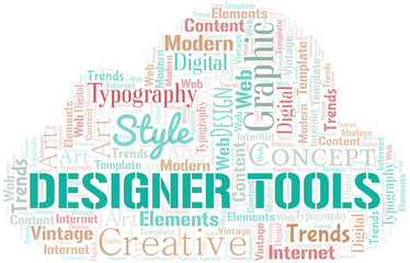 Obraz premium Designer Tools word cloud. Wordcloud made with text only.