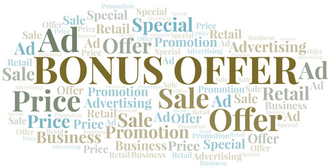 Bonus Offer word cloud. Wordcloud made with text only.