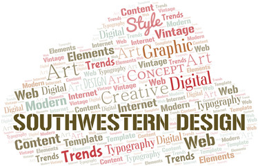 Southwestern Design word cloud. Wordcloud made with text only.