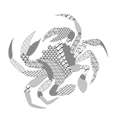 Coloring pages with crab, zentangle illustrations for kids and adults coloring book or tattoos with high detail isolated on white background. Vector monochrome sketch. Marine theme. Sea. Animals.