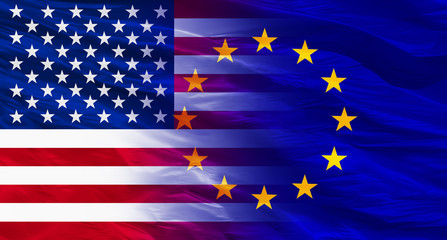 USA - EU Flags waving together