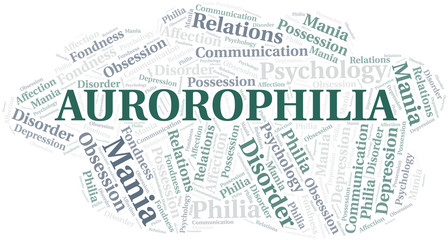 Aurorophilia word cloud. Type of Philia.