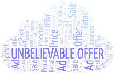 Unbelievable Offer word cloud. Wordcloud made with text only.