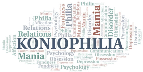 Koniophilia word cloud. Type of Philia.