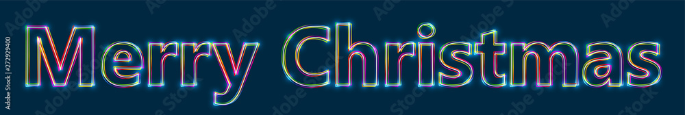 Poster merry christmas - colorful multi-layered outline text with glowing light effect on blue background.